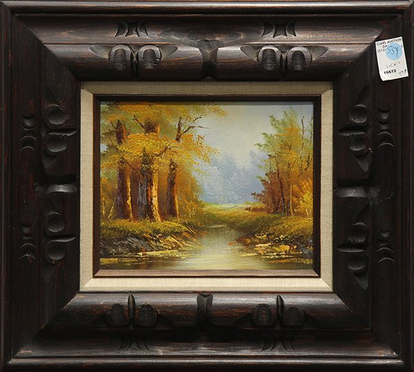 Paintings, Autumn Lake Scene: (lot of 2) Autumn Lake Scenes, oil on canvas, each signed "Robert" lower left, 20th century, overalls (with frame): 15.5"h x 17.5"w