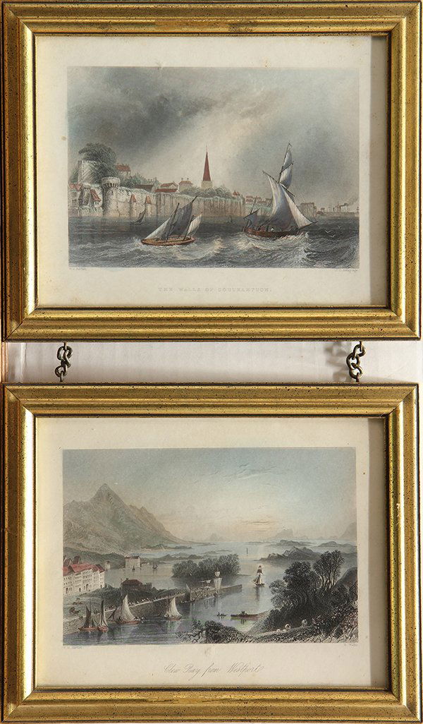 Prints, James Charles Armytagi: (lot of 2) James Charles Armytagi (British, 1820-1897), "The Walls of Southampton" and "Clew Bay from West Park," hand colored engraving, sights (each): 6.75"h x 8.75"w, overalls (each with frame): 8.