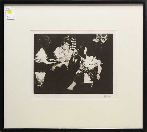 Print, Jack Levine, Tun Bridge Alley: Jack Levine (American, 1915), Tun Bridge Alley, 1992, etching and aquatint on paper, pencil signed lower right, edition 6/70, George Krevsky Gallery, San Francisco, CA, label verso, overall (with fram