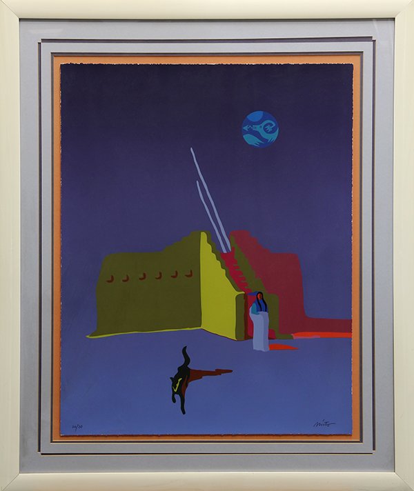 Print, John Nieto: John Nieto (American, b. 1936), The Wolf and the Indian, serigraph, signed lower right, edition 26/30, overall (with frame): 37.5"h x 31.5"w