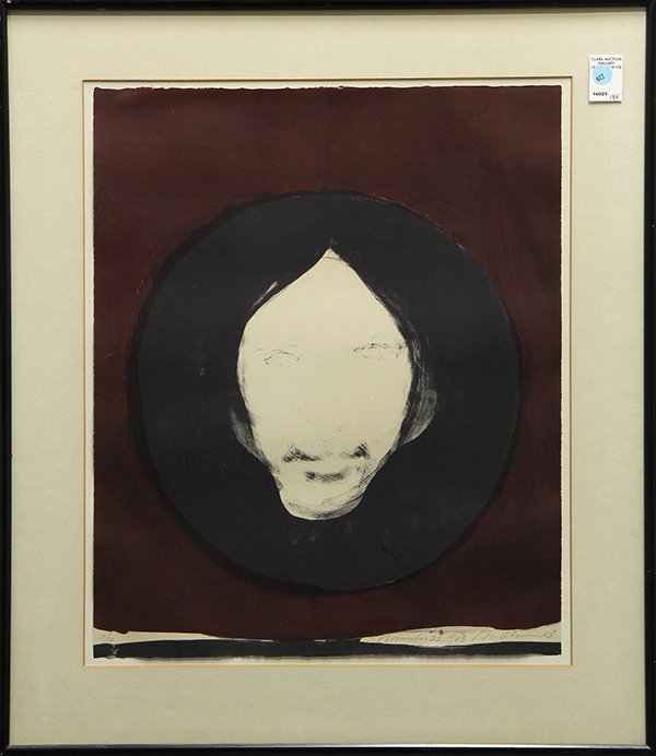 Print, Nathan Oliveira, Face: Nathan Oliveira (American, 1928-2010), Face, lithograph in colors, pencil signed lower right, dated center, edition 19/20, sheet: 22"h x 18"w, overall (framed): 30"h x 26"w