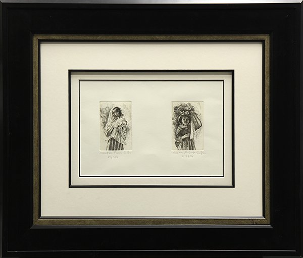 Prints, Simon Bull: Simon Bull (America/British, 20th century), "Mountain Flowers and Bushes" etchings, each pencil signed and titled, overall (framed): 25"h x 30"w