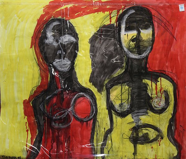 Works on paper, Phe Ruiz: (lot of 2) Phe Ruiz (American, b.1965), ''Brightness'' (2001) and ''Lightness'' (2001), ink on paper, each signed and dated lower right / left, artist title label affixed versos, sheet (each unframed)