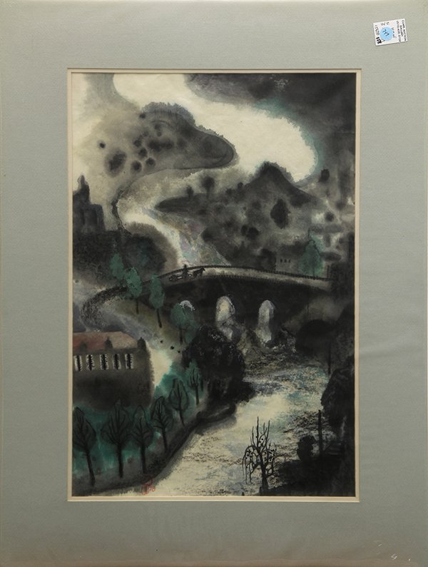 Watercolors, Steven Jones: (lot of 2) Steven Jones (American, b. 1959), ''Old Town'' (1978) and ''Starry Night'' (1983), watercolors, dated and signed with artist insigna lower left and unsigned, title labels affixed, overall (