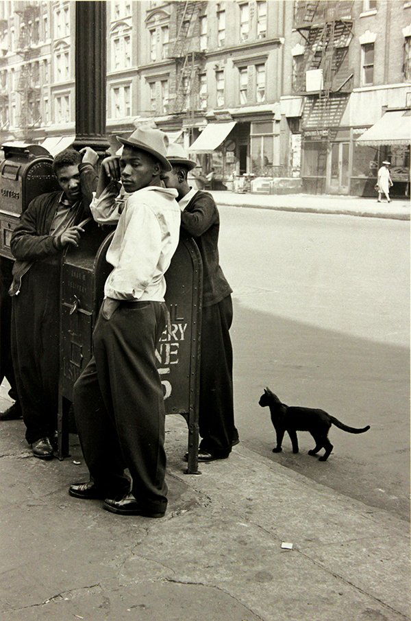 Photograph, Helen Levitt: Helen Levitt (American, 1913-2009), Harlem Boys with a Black Cat, circa 1940, later reprint (circa 1970), gelatin silver print, signed verso, image: 10.75"h x 7"w, overall (with frame): 20"h x 16"w