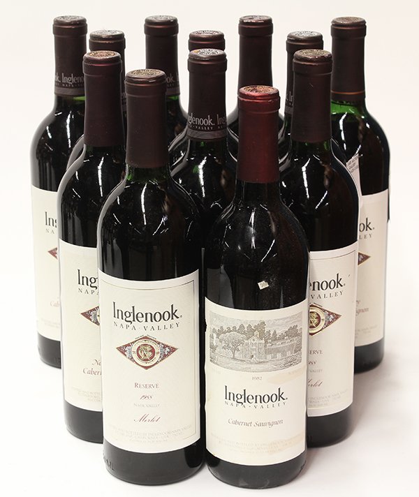 California wine group: (lot of 15) California wine group, consisting of a 1982, (7) 1985 (one Reserve), a 1988, and a 1991 Inglenook Cabernet Sauvignon, Napa, USA; (2) 1988 Inglenook Merlot Napa Rsrv, USA; each 750ml; toget