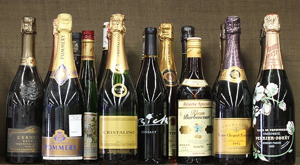 French and California wine group: (lot of 19) French and California wine group, including a 1996 Pommery, Grand Cru Brut, Champagne, France; a 1993 and (2) 2000 Roederer Estate L'Ermitage Brut, Anderson Valley, USA; a 1995 Veuve Clicq