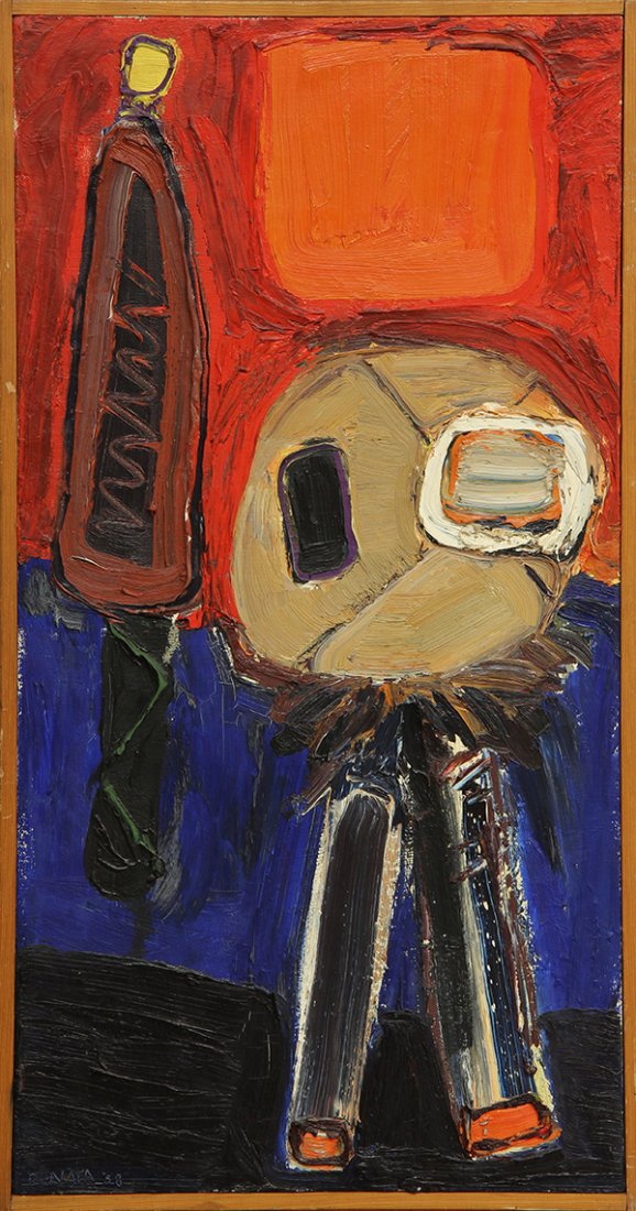 Painting, Renata: Renata (American, 20th century), "Red Shoes," 1958, oil on canvas, signed and dated lower left, canvas: 29"h x 15"w, overall (framed): 30"h x 16"w. Provenance: From the private collection of Jose Ramo