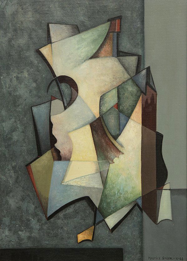 Painting, Manner of Georges Braque: Manner of Georges Braque (French, 1882-1963), Cubist Abstraction, 1964, oil on board, signed ''Maurice Green'' and dated lower right, board: 29.25''h x 21''w, overall (with frame): 38''h x 30.25''w