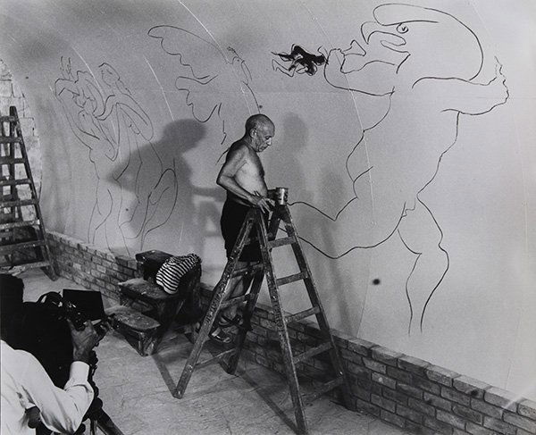 Photographs, André Villers: (lot of 2) André Villers (French, b. 1930) , Picasso at Vallauris (1953) / Picasso Drawing, Vallauris (1960), reprints, gelatin silver prints, each signed lower right, each stamped verso, sheets (eac