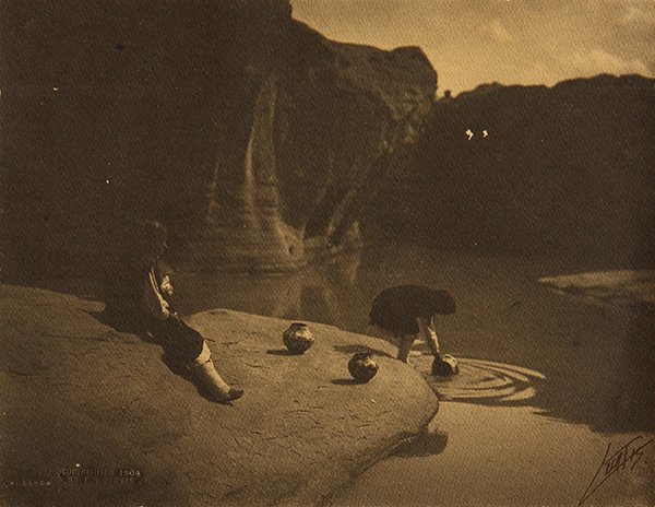 Photograph, Edward Curtis, Old Well at Acoma: Edward Sheriff Curtis (American, 1868-1952), "Old Well at Acoma," gelatin silver print, signed lower right, blind stamped lower left "copyright 1904 by E. S. Curtis", stamped verso, negative no: X1165