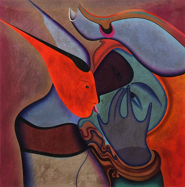 Print, Mihail Chemiakin: Mihail Chemiakin (Russian, 1943), "La Baiser," 1995, serigraph, pencil signed lower right, edition 36/170, image: 36"h x 36"w, overall: 42"h x 42"w. Note: Accompanied by original reciept and certifica