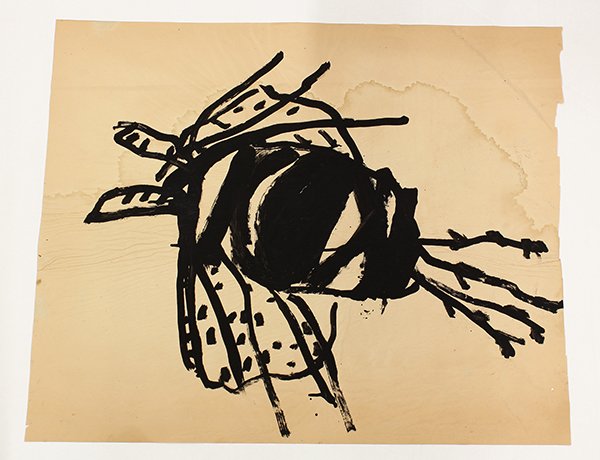 Work on paper, Joan Brown: Joan Brown (American, 1938-1990), Untitled, 1958, ink on paper, signed and dated in pencil lower right, sheet (unframed): 29.5''h x 24.25''w. Provenance: From the private collection of Jose Ramon Lerm