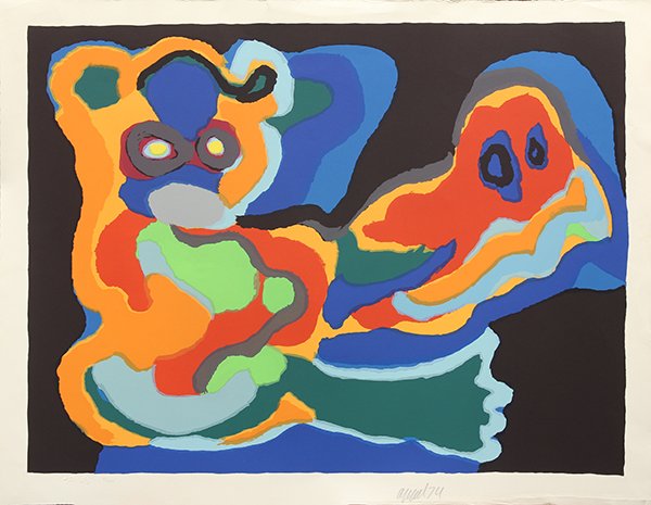 Print, Karel Appel: Karel Appel (Dutch, 1921-2006), Bird sitting on my shoulder, 1974, color lithograph, signed in pencil lower right, blindstamps lower left, edition 2/100, published by Editions Press, sheet (unframed):