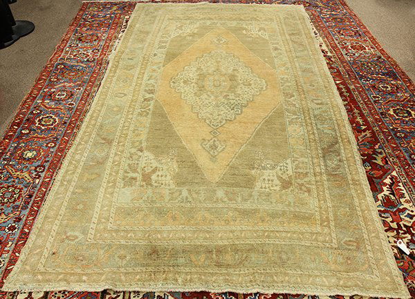 Antique Turkish Oushak carpet: Antique Turkish Oushak carpet, 5.4' x 9.5'