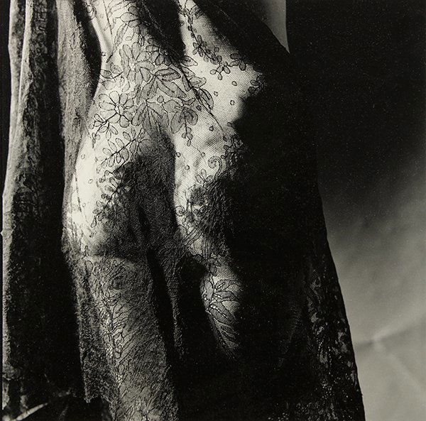 Photographs, Unknown artist and David Goodwin: (lot of 2) Photographs, Unknown artist and David Goodwin (American, 20th C.), Lace and Portrait of Imogen Cunningham in a Blue Dress, gelatin silver print and chromogenic print, signed verso on frame