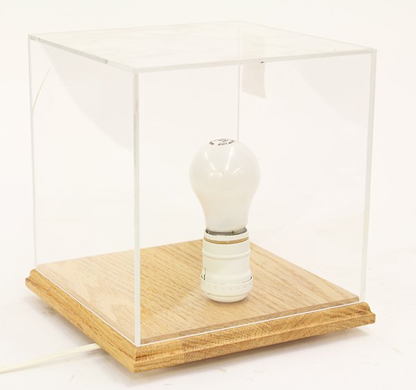Sculpture, Untitled (Lighbulb): American School (20th century), Untitled (Lighbulb), mixed media sculpture with 15 watt lighbulb in plexiglass box, unsigned, overall: 8.25"h x 7.25"w x 7.5"d. Provenance: The David C. and Sarajean Ru
