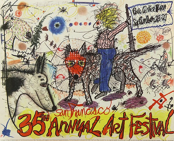 Museum posters: (lot of 4) Poster for ''San Francisco 35th Annual Art Festival,'' 1981, by Roy de Forest (American, 1930-2007), plate signed and dated upper left; de Young Musuem exhibition poster for ''Picasso: Mast