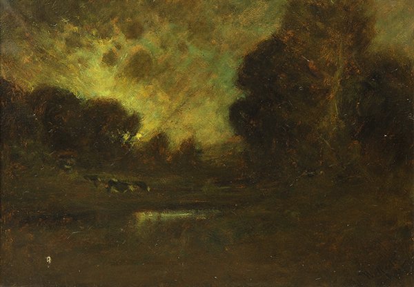 Painting, William Keith, Autumn: William Keith (American, 1838-1911), "Autumn," oil on canvas, signed lower right, canvas: 20.25"h x 30.25"w, overall (with frame): 29.5"h x 39.25"w