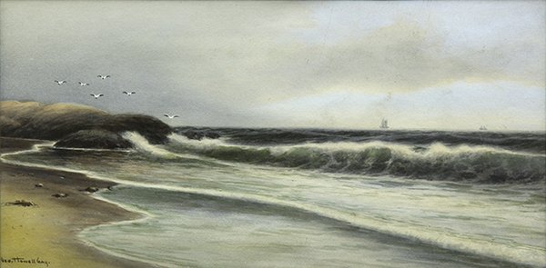 Watercolor, George Howell Gay: George Howell Gay (American, 1856-1931), Crashing Wave, watercolor and gouache, signed lower left, sight: 9.5"h x 19.25"w, overall (with frame): 16.5"h x 26.25"w
