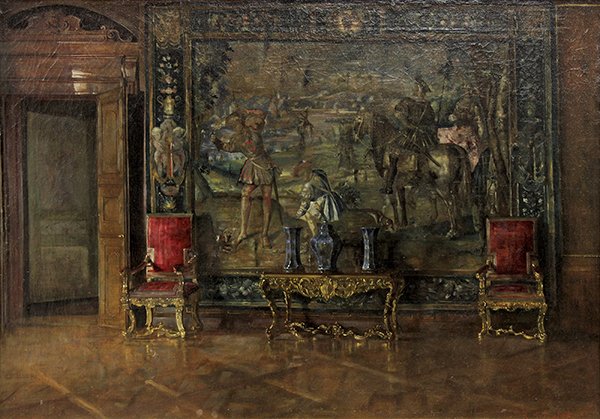 Painting, Robert Alexander Hillingford: Robert Alexander Hillingford (British, 1825-1904), Interior Scene, oil on canvas, signed lower right, canvas: 22.5"h x 31.5"w, overall (with frame): 28"h x 37"w