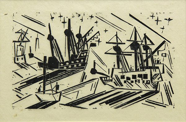 Print, Lyonel Feininger, Ships and Stars: Lyonel Feininger (American/German, 1871-1956), Schiffe, and Sterne (Ships and Stars), 1919, woodcut, sight: 7"h x 10.5"w, overall (with frame): 16.5"h x 20.5"w