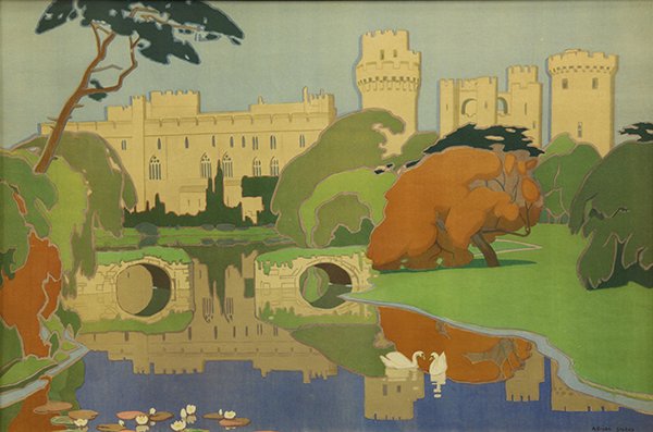 Print, Adrian Scott Stokes, Warwick Castle: Adrian Scott Stokes (British, 1854-1935), "Warwick Castle," circa 1920s, color lithograph, plate signed lower right, sight: 29.75"h x 44.75"w, overall (with frame): 40"h x 49"w
