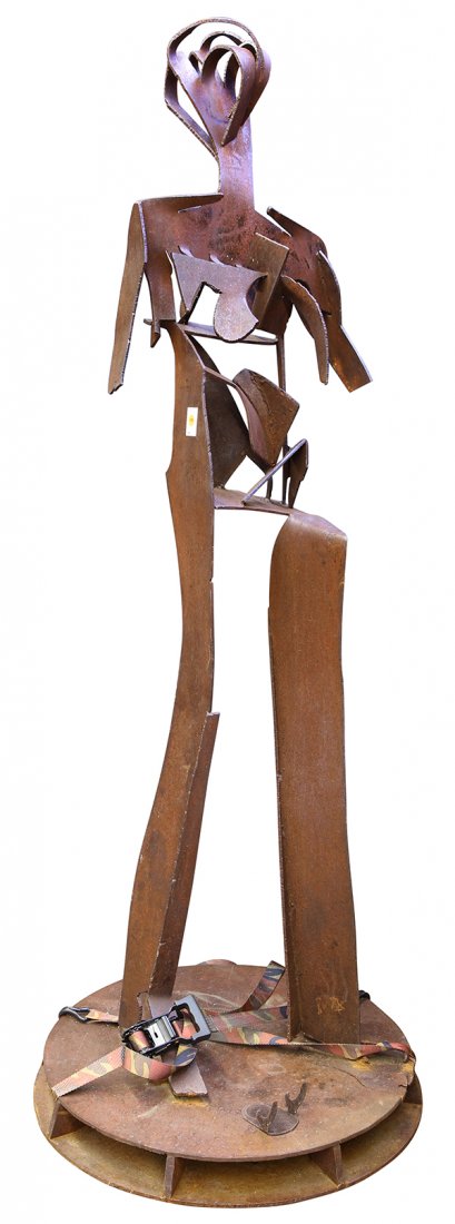 Steel Sculpture, Walking Cubist Man: American School (20th century), Walking Cubist Man, iron sculpture, overall: 71"h x 25"x x 25"d. Provenance: The David C. and Sarajean Ruttenberg Collection (Chicago, IL)