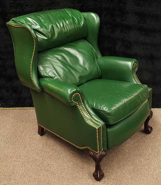 Han And Moore Green Leather Wingback Recliner