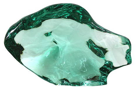 Luciano Vistosi, Murano glass sculpture: Luciano Vistosi (Italian, 1931-2010) Murano green glass sculpture, having a free form depicting a wave, signed: "Luciano Vistosi, 1966", 16.5"h x 28"w x 9"d