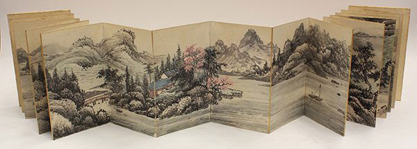 Chinese Album, after Wang Hui, Fishing Village: After Wang Hui (Chinese, 1632-1717), Album: Fishing Village, ink and color on paper, featuring a continuous landscape in nine double pages, the last page titled, with cyclical date and bearing signatu