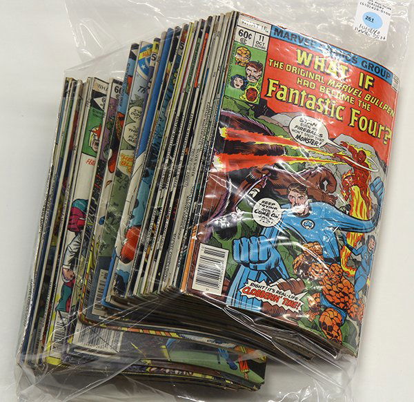 Marvel Comics Group comic books: (lot of 40) Marvel Comics Group comic books, consisting of 50 cent, 60 cent and 75 cent variants of The Silver Surfer, The Thing and Black Bolt, Spiderman, Moby Dick, etc.