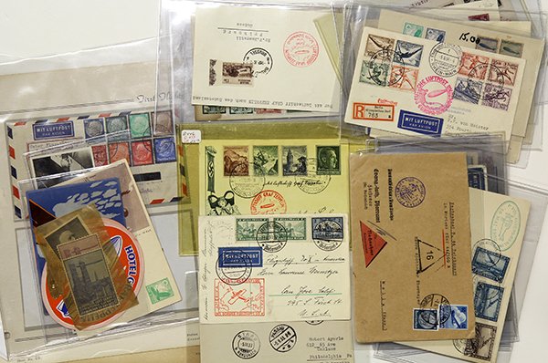 First Day covers and postcards related to Zeppelins: (lot of 30) First Day covers and postcards related to Zeppelins and DO X (Dornier) flights as well as first flights and rocket covers, together with some related ephemera, includes items flown on the 