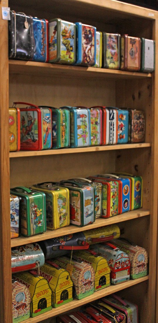 (lot of 50) Vintage metal lunch boxes including: (lot of 50) Vintage metal lunch boxes including Gremlins, Star Wars, G.I. Joe, Lawman, Davy Crockett, Drag Strip, Dukes of Hazzard, Woody Woodpecker, The Waltons, Rough Rider, The Fall Guy, Muppets, N