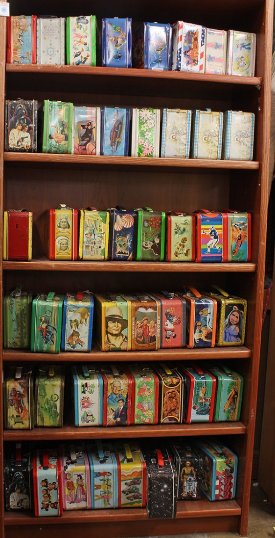 Vintage metal lunch boxes: (lot of 48) Vintage metal lunch boxes including He-Man and the Masters of the Universe, Star Wars, Jungle Book, Tarzan, Chitty Chitty Bang Bang, The Six Million Dollar Man, Dukes of Hazzard, The Astro