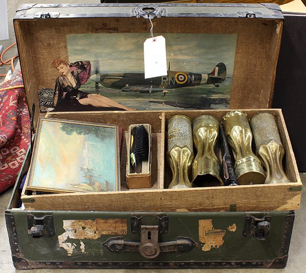 US Marine Corps William R: US Marine Corps William R. Brown trunk with an American flag, trench art, art, etc.