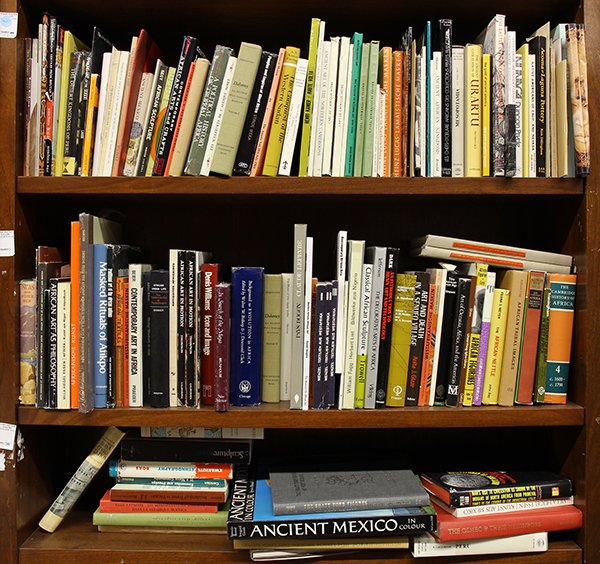 Books relating to Ethnographic Art: Four shelves of books relating to Ethnographic Art including Inuit Sculpture, Rise and Fall of Maya Civilization, Studies in Pre-Columbian Art and Archaeology, Acoma and Laguna pottery, Ancient Art of