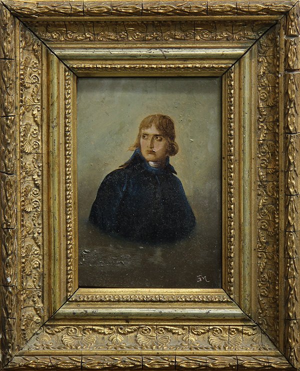 Painting, Portrait of a Young Napoleon: Continental School (19th century), Portrait of a Young Napoleon, oil on panel, initialed "M" lower right, overall (with frame): 9.5"h x 8"w