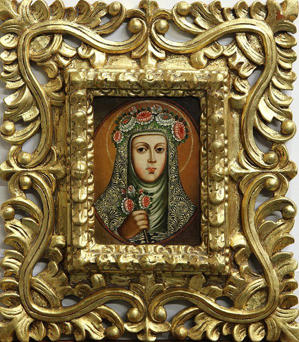 Painting, Woman with Flowers: Eastern European School (20th century), Woman with Flowers, on on canvas, unsigned, overall (with frame): 16.5"h x 14.5"w