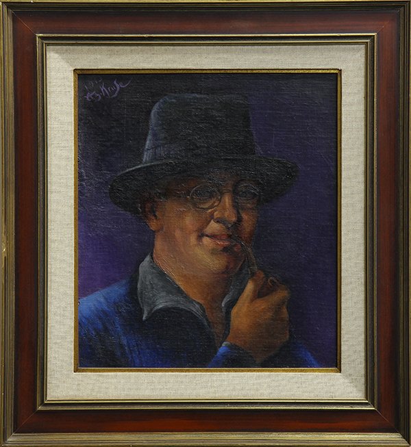 Painting, Alexander Kruse, Self Portrait, 1913: Alexander Zerdini Kruse (American, 1888-1972), "Self Portrait," 1913, oil on board, signed and dated upper left and verso, titled verso, gallery label (The Carter Gallery, Los Angeles) affixed verso, 
