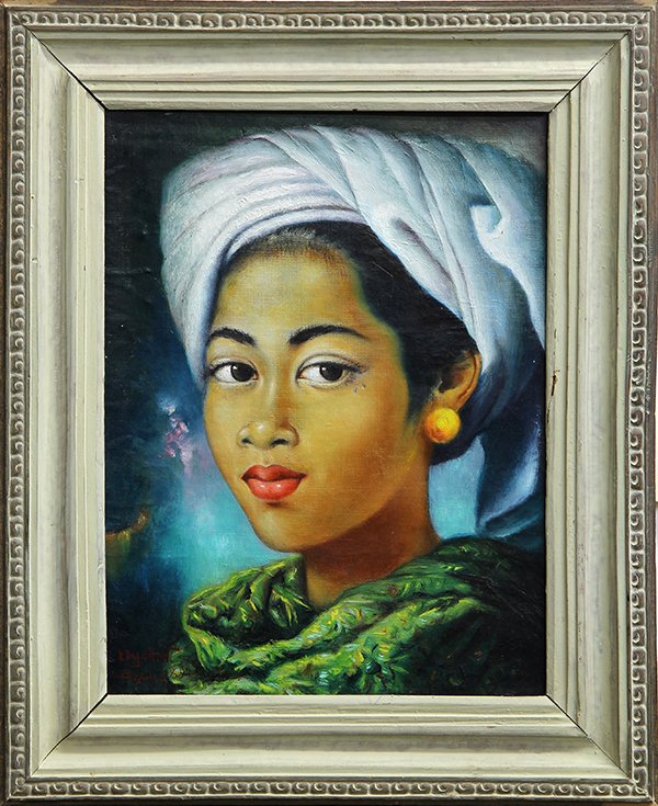 Painting, Balinese School (20th century): Balinese School (20th century), Portrait of a Lady, 1968, oil on canvas, signed and dated lower left, overall (with frame): 19.25"h x 16"w