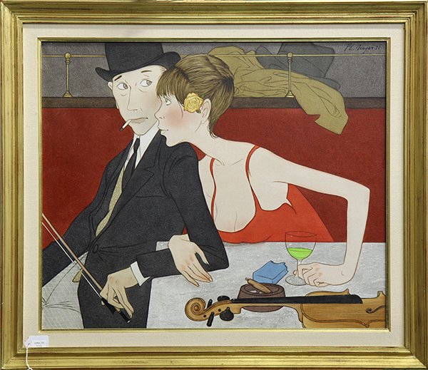 Painting, Philippe Henri Noyer: Philippe Henri Noyer (French, 1917-1985), Café Scene, 1971, oil on canvas, signed and dated upper right, overall (with frame): 26.5"h x 30.75"w. Provenance: Unaccessioned items from Honolulu Museum o