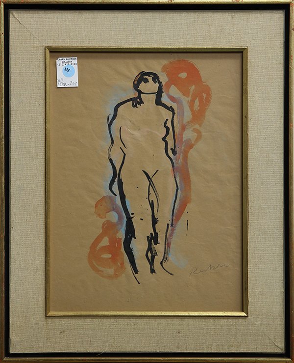 Drawings, Continental School (20th century): (lot of 2) Continental School (20th century), "Marzo de 1930, Paris" & Abstract Figure, watercolor and ink drawaings, one titled, inscribed and signed "A. Quezada" loeft center, one signed indistinctl