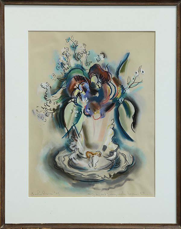 Drawing by Charles Rosen: Charles Rosen (American, 1878-1950), Still Life, 1949, pastel on paper, signed and dated in pencil lower left, dedicated to "Judy" and "Jerry" lower right, sight: 15"h x 11.5"w, overall (with frame): 