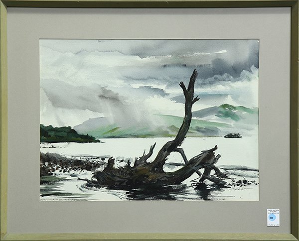 Storm Passing Over the Lake, watercolor: Storm Passing Over the Lake, watercolor, signed "Frank Kane" lower right, 20th century, overall (with frame): 25"h x 31"w