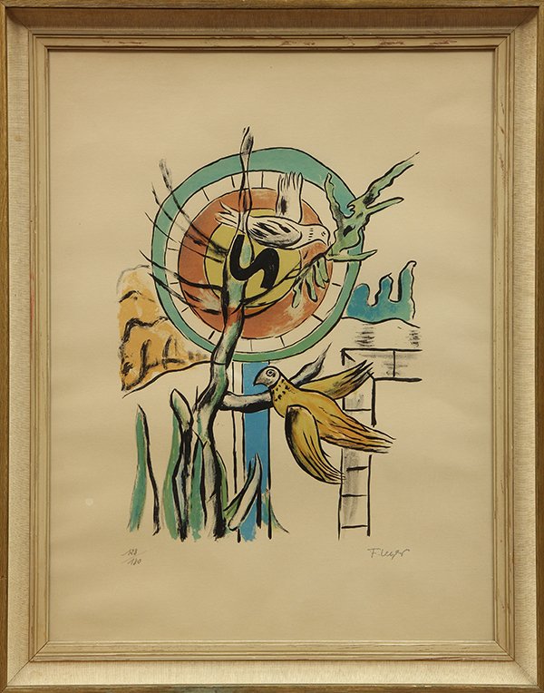 Print, After Fernand Léger: After Fernand Léger (French, 1881-1955), Birds in Flight, lithograph in colors, plate signed lower right, edition 123/180, sight: overall: 24.5"h x 18.5"w, overall (with frame): 28.5"h x 22.5"w