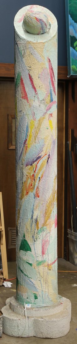 Sculpture by Ira Yeager: Ira Yeager (American, b. 1938), Abstract Column, mixed media sculpture, signed at base, overall: 90"h x 24"w x 24"d