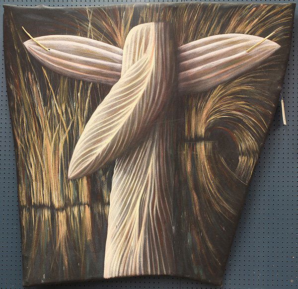 Painting, Wade Hoefer: Wade Hoefer (American, b. 1951), Swimming Ghost, 1984, mixed media on canvas, signed, titled and dated verso, overall (unframed): 55"h x 61"w x 2"d