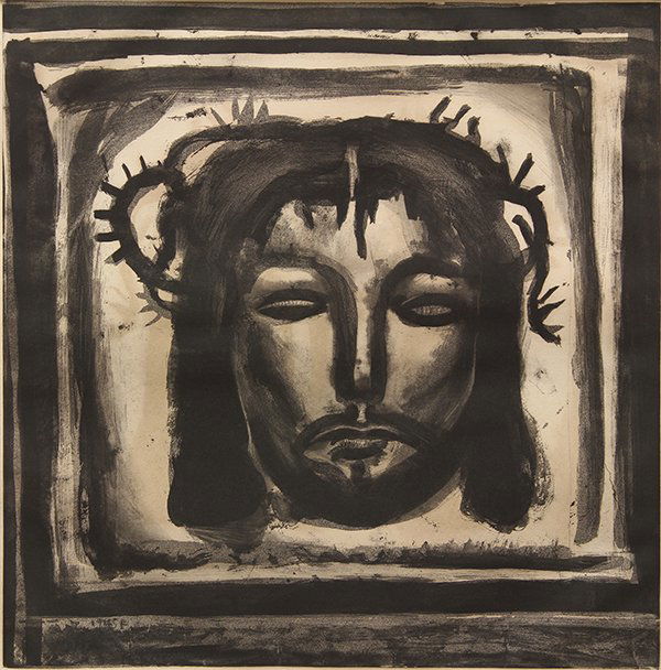 Print by Georges Rouault: Georges Rouault (French, 1871-1958), The Shroud of Veronica (from Miserer series), 1922, acquatint, plate signed and dated lower left, image: 17''h x 17''w, overall (with mat): 34''h x 24''w. Referenc