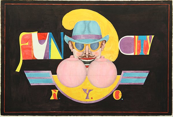 Print, Richard Lindner: Richard Lindner (American/German, 1901-1978), ''Fun City, NYC,'' 1971, color lithograph, signed in pencil lower right, edition LXXIII/LXXV, sheet (unframed): 28''h x 40''w. Provenance: The David C. an